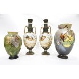Pair of Victorian two-handled glass vases of baluster form,