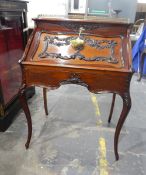 Mahogany bureau de dame with brass gallery surround, fitted interior to include pair inkwells,