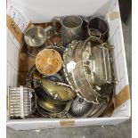 Quantity of silver plate including tray, baskets, pewter tankards, etc.