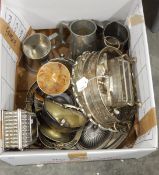 Quantity of silver plate including tray, baskets, pewter tankards, etc.