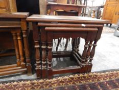 Oak rectangular top nest of three occasional tables together with another similar and a miniature