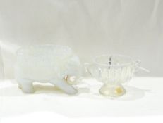 Victorian opalescent pressed glass model of an elephant by Burtles Tate & Co, with bowl recess,