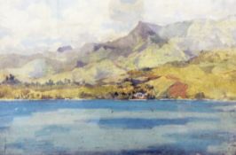 Unattributed (20th century) Oil on canvas Lake scene with mountains beyond,