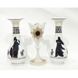 Pair of Victorian opaque white glass vases of baluster form with flared rims,