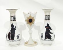 Pair of Victorian opaque white glass vases of baluster form with flared rims,