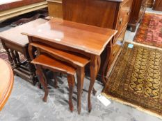 Mahogany nest of three tables with cabriole supports