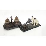 Painted cast iron model of dog with gramophone in the style of 'His Master's Voice',