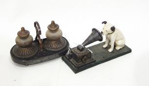 Painted cast iron model of dog with gramophone in the style of 'His Master's Voice',