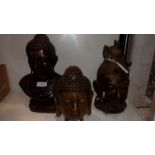Chinese bronze head Buddha, 19cm, four-character mark to base, a similar bust,