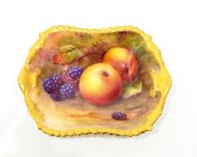 Early 20th century Royal Worcester pin tray of shaped rectangular form with shell-shaped handles,