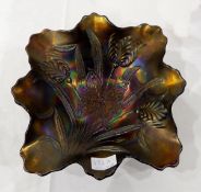 Dugan black carnival glass bowl of shaped square form,