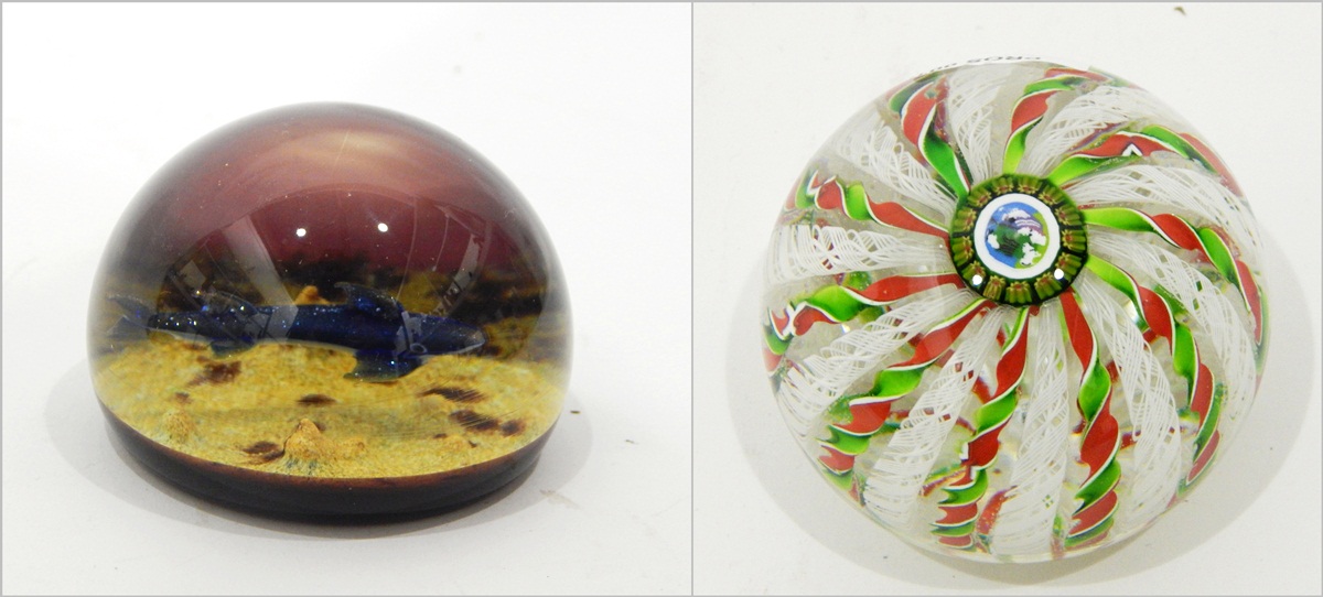 Limited edition glass paperweight by William Manson of domed circular form depicting a glittering