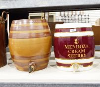 Spirit barrel marked 'Mendoza Cream Sherry' and a stoneware urn (2)