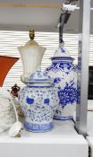 Chinese-style porcelain baluster vase with scrolling flowers and foliage, in underglaze blue,
