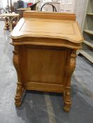 Reproduction pine Davenport with pencil box, fitted interior, three short drawers,