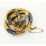 Victorian gold coloured metal and agate knot brooch, 3.
