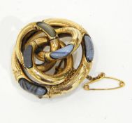 Victorian gold coloured metal and agate knot brooch, 3.