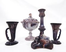 Collection of Victorian moulded purple slag glass including a pair of vases,