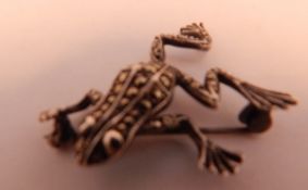 White metal and marcasite frog brooch,