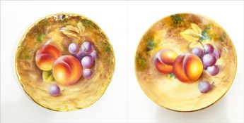 Two 20th century Royal Worcester pin trays of circular form, fruit decorated, signed indistinctly,