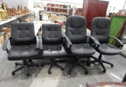 Pair of office swivel armchairs on castors together with another pair smaller