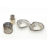 Pair of late Victorian silver bonbon dishes with open fretwork borders,