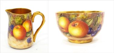 Royal Worcester porcelain milk jug and sugar bowl with gilt handle and interior,