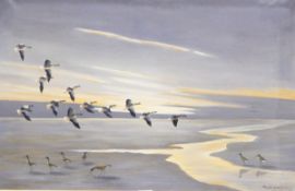 Mackenzie Thorpe (Kenzi The Wild Goose Man) (1908-1976) Oil on canvas Geese in flight with wading