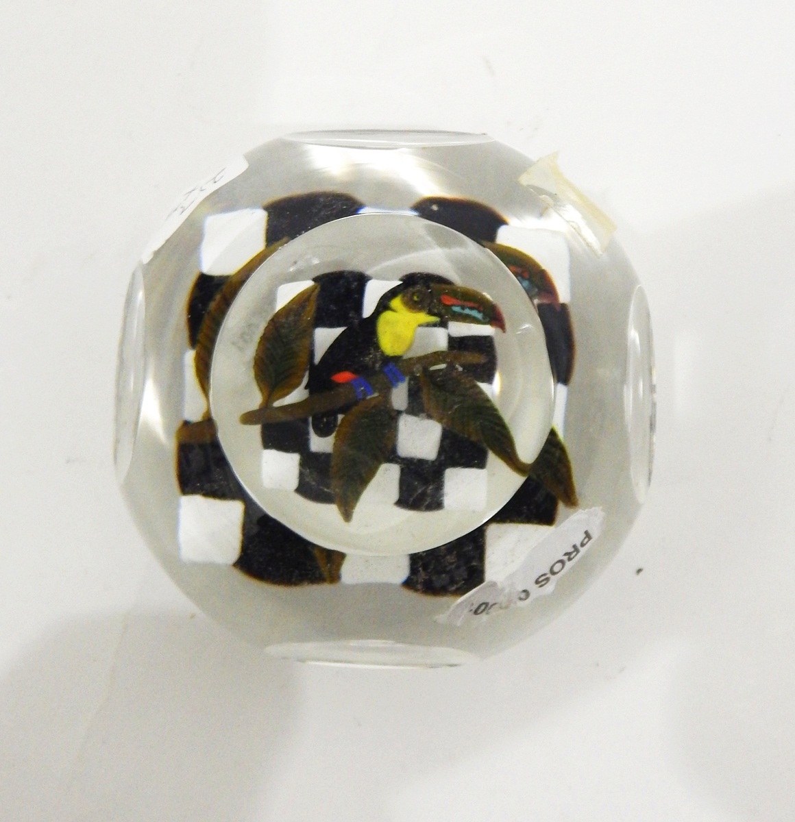 Matched pair of glass paperweights by John Deacons of circular form with faceted viewing panels, - Image 2 of 3