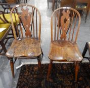 Set of three antique Windsor hardwood dining chairs with pierced splat backs and matching pierced