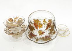 Quantity of glassware including a basket with moulded and painted vine decoration,