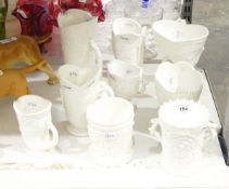 Collection of Victorian opaque white pressed glass including a mug decorated with portrait