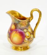 20th century Royal Worcester china baluster-shaped milk jug with handpainted decoration by Lewin,