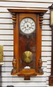 German walnut drop-dial wall clock with enamel dial, brass beaded mounts,