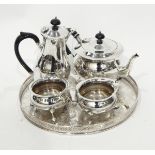 Silver plate coffee pot, hot water pot, sugar bowl,