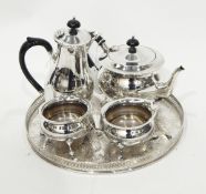 Silver plate coffee pot, hot water pot, sugar bowl,