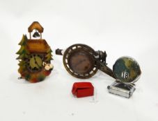 Three various novelty timepieces and a chrome desk calendar (1 box)