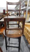 19th century oak cottage chair with solid seat, an oak circular-top side table,