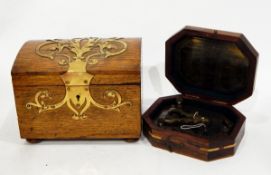 Oak dome-topped box with pierced brass mounts, a decorative hardwood box,