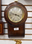 Collection of timepieces including oak wall clock, reproduction brass lantern clock, etc.