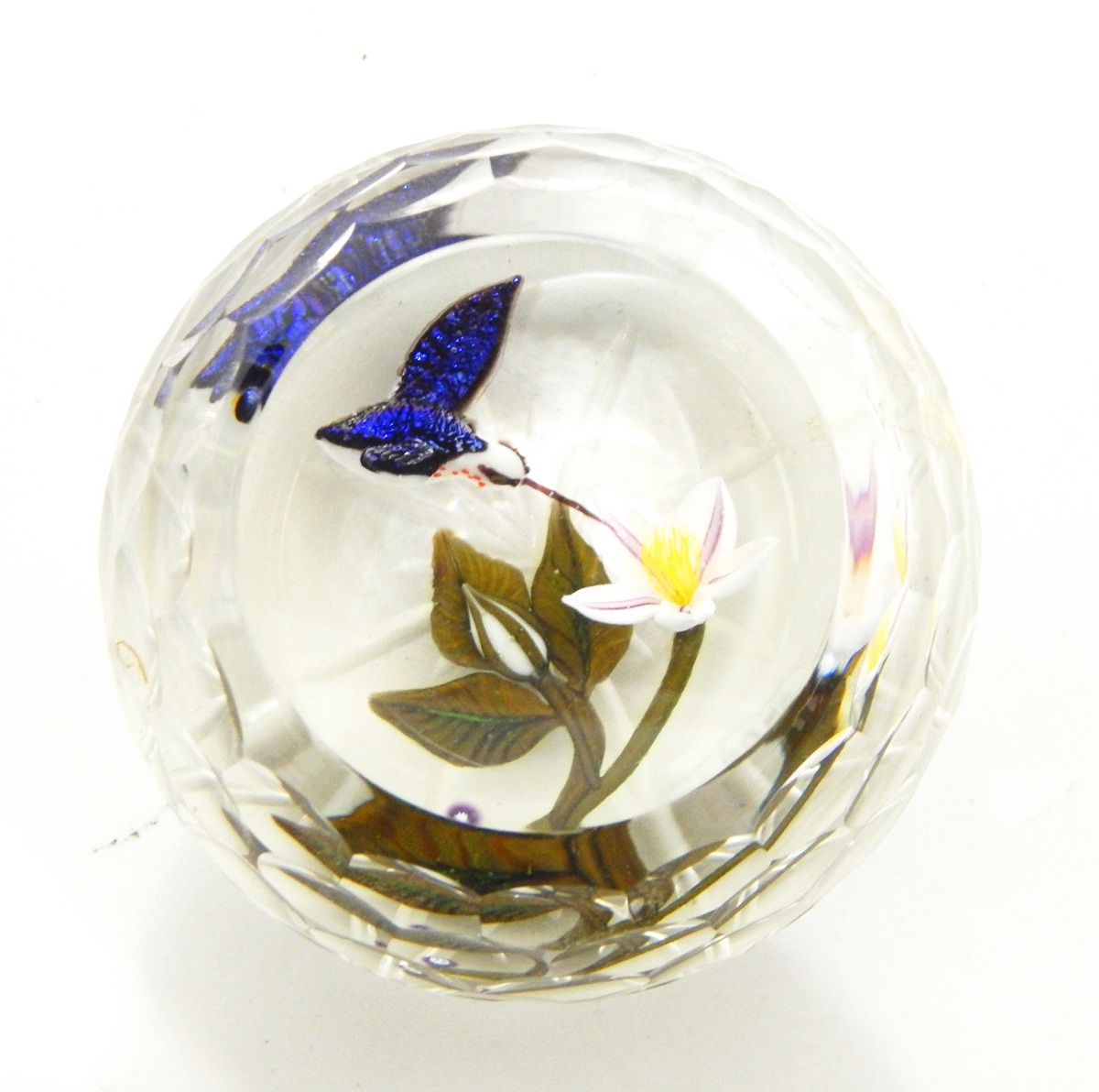 Two glass paperweights by John Deacons, each of circular form with faceted panels, - Image 3 of 3