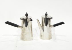 Silver plated set of hot chocolate pot and coffee pot by Asprey & Co of London,