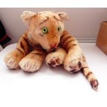 Large Steiff plush tiger with very green eyes (tail has got some wear and the nose stitching is