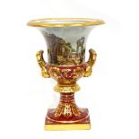 20th century Dresden porcelain urn with gilt beaded rim,