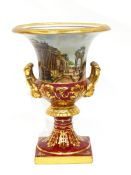 20th century Dresden porcelain urn with gilt beaded rim,