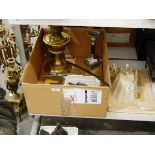 Quantity of collectables to include old pipes, brass oil lamp, quantity of postcards, etc.