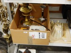 Quantity of collectables to include old pipes, brass oil lamp, quantity of postcards, etc.