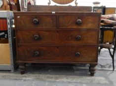 19th century mahogany chest of two short and three long graduated drawers, on bun feet,