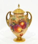 Mid 20th century Royal Worcester porcelain pedestal lidded vase, gilt lid,