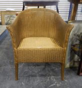 Lloyd Loom style tub chair, an Edwardian mahogany circular top occasional table,